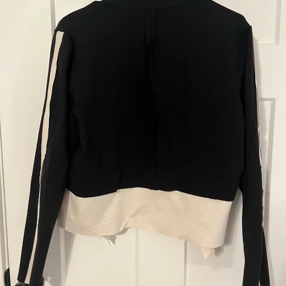 Planet By Lauren Color Block Open Front Jacket Black Cream Made in USA M/L (2) - Picture 6 of 16